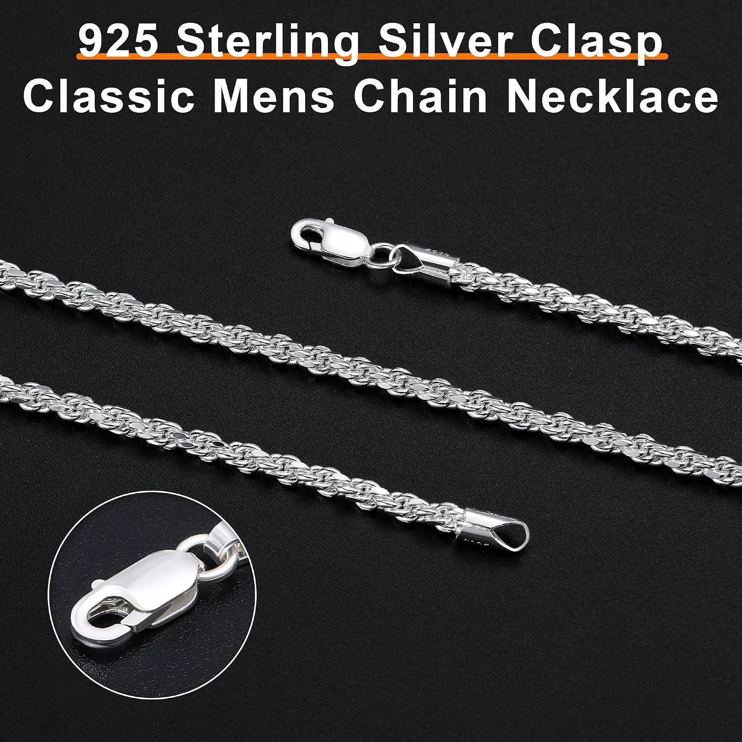 925 Sterling Silver Clasp 2/2.5/3/4/5Mm Silver Chain for Men Mens Necklace Rope Chain Necklace Diamond Cut Silver Mens Chain Necklace 16 18 20 22 24 26 28 30 Inches