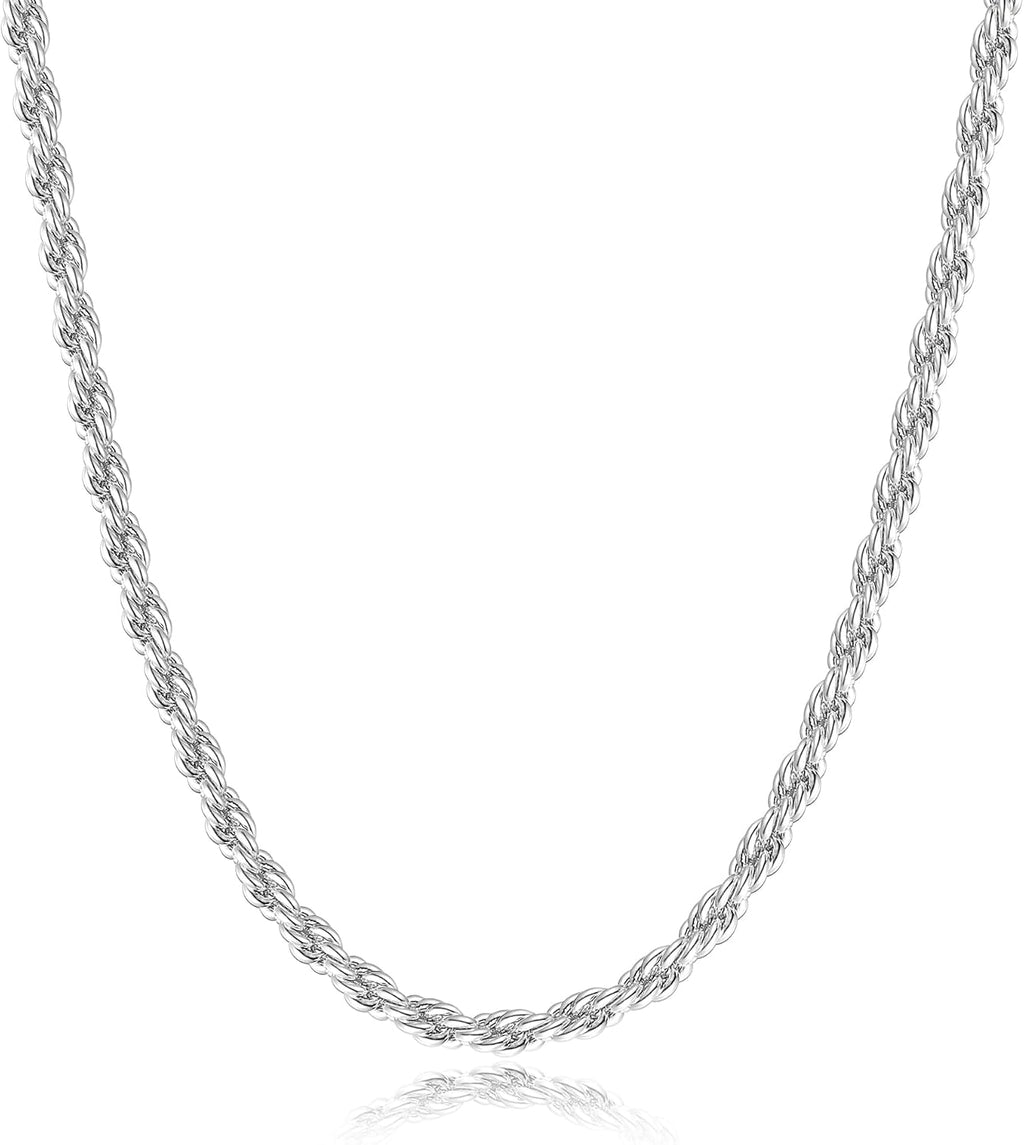 925 Sterling Silver Clasp 2/2.5/3/4/5Mm Silver Chain for Men Mens Necklace Rope Chain Necklace Diamond Cut Silver Mens Chain Necklace 16 18 20 22 24 26 28 30 Inches