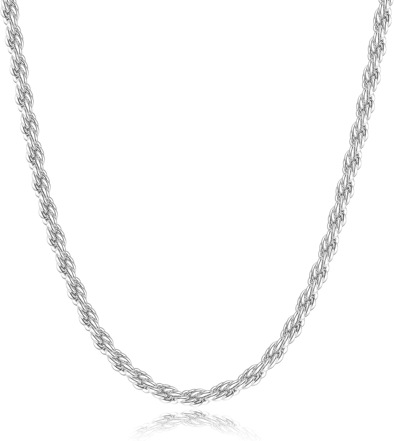 925 Sterling Silver Clasp 2/2.5/3/4/5Mm Silver Chain for Men Mens Necklace Rope Chain Necklace Diamond Cut Silver Mens Chain Necklace 16 18 20 22 24 26 28 30 Inches
