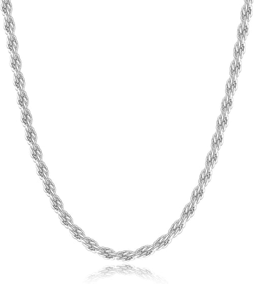 925 Sterling Silver Clasp 2/2.5/3/4/5Mm Silver Chain for Men Mens Necklace Rope Chain Necklace Diamond Cut Silver Mens Chain Necklace 16 18 20 22 24 26 28 30 Inches