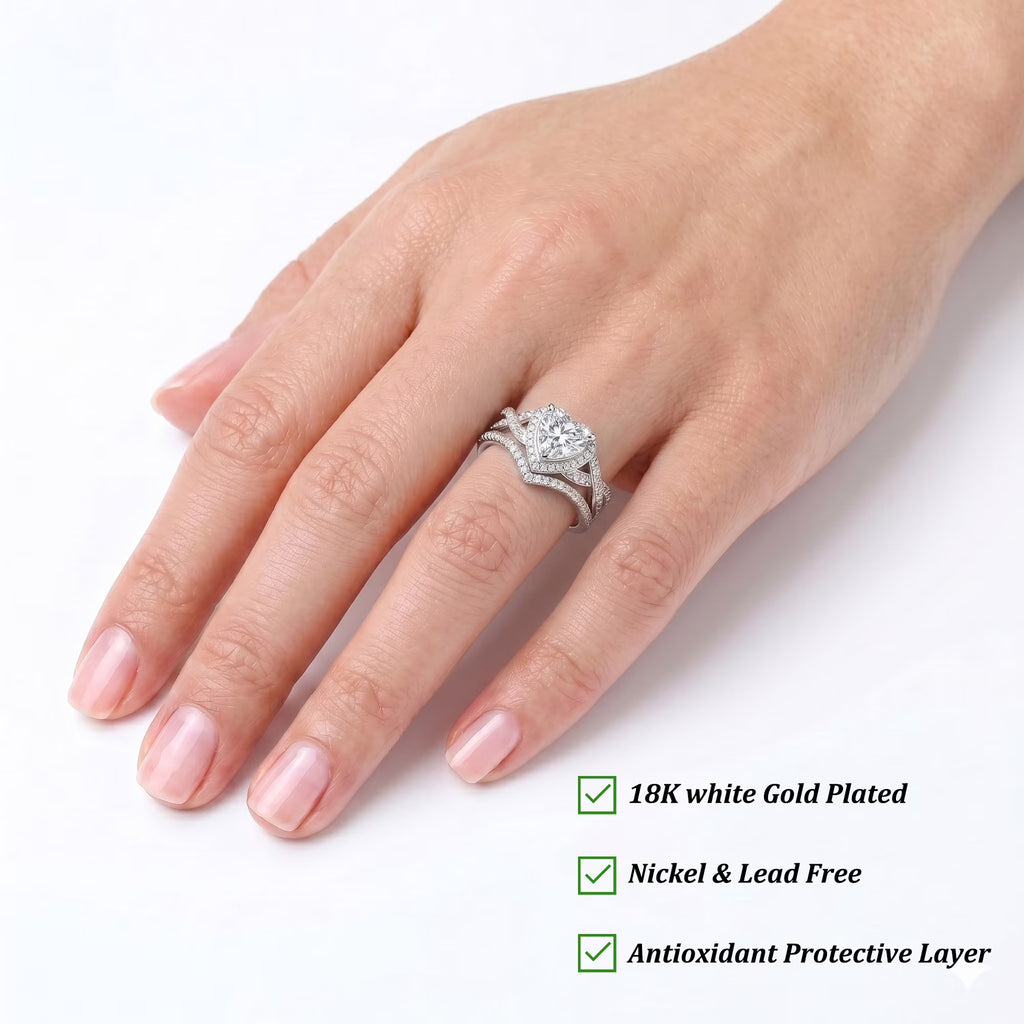 S925 Sterling Silver Plated Love Heart Wedding Rings for Women CZ Eternity Promise Band Engagement Rings Set Birthday Mothers Day Jewelry Gifts Her Mom Girlfriend Wife Adults Ideas