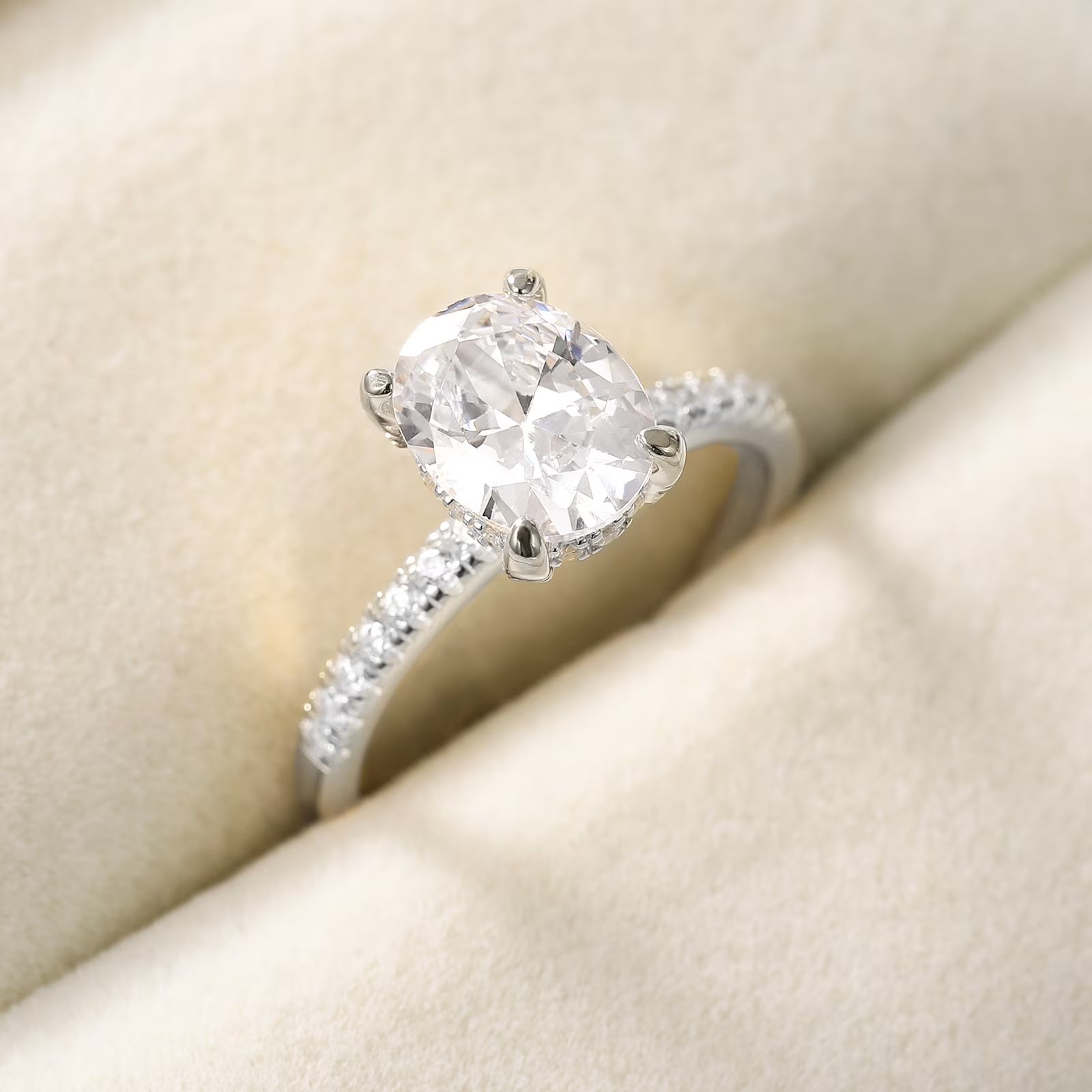 925 Sterling Silver Engagement Rings for Women 3CT Oval Cut Solitaire Cubic Zirconia CZ Promise Rings Wedding Band for Her Silver White, Size 8
