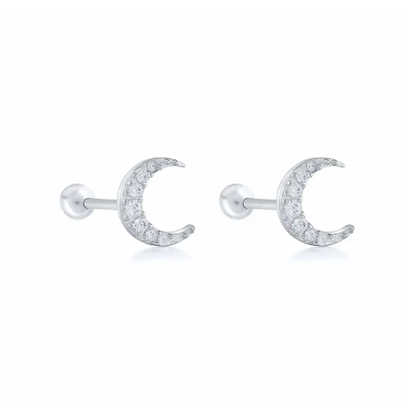 1 Pair Real 925 Sterling Silver Stud Earrings Crystal Zircon Piercing Earings for Women Ear Bone Fine Jewelry Pendientes