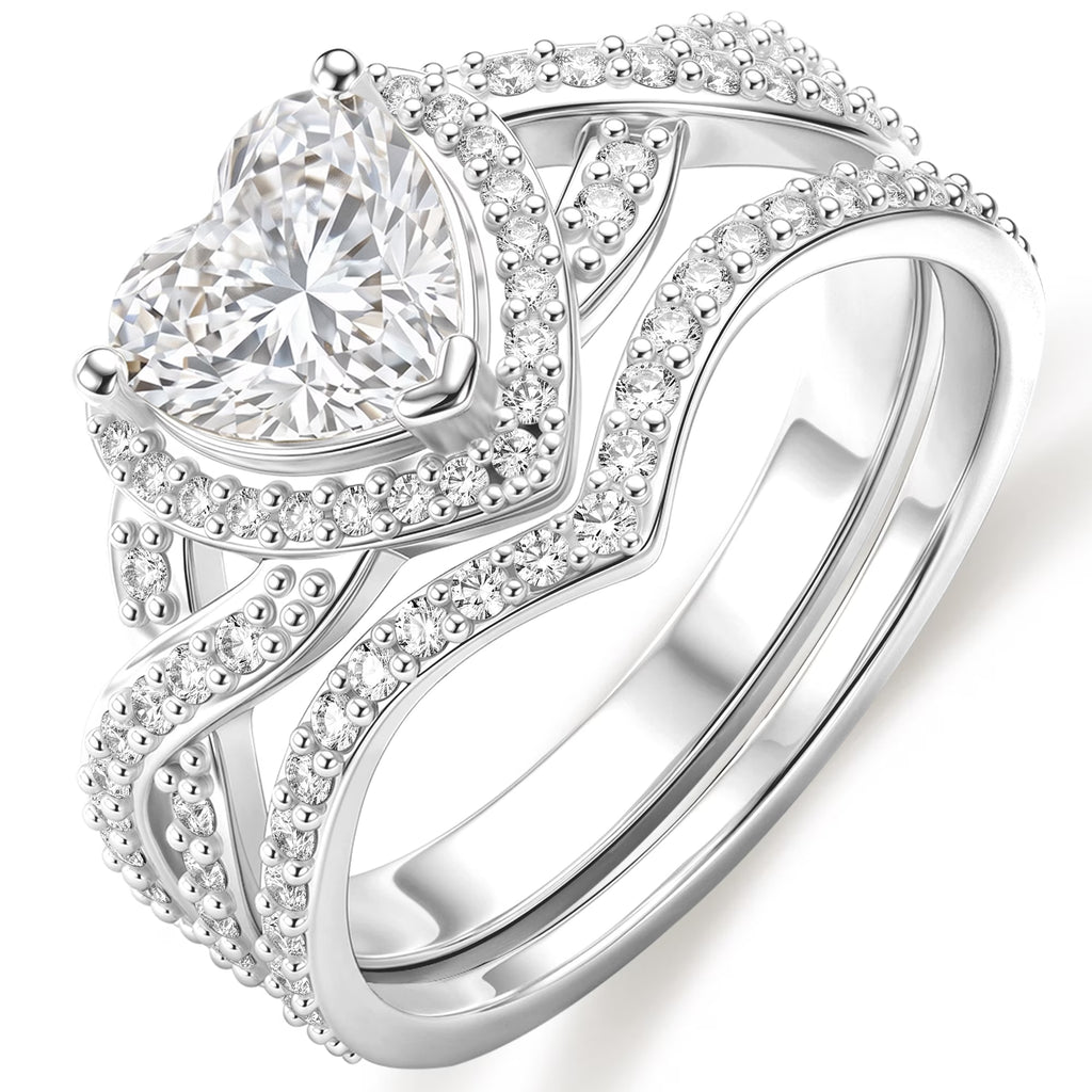 S925 Sterling Silver Plated Love Heart Wedding Rings for Women CZ Eternity Promise Band Engagement Rings Set Birthday Mothers Day Jewelry Gifts Her Mom Girlfriend Wife Adults Ideas