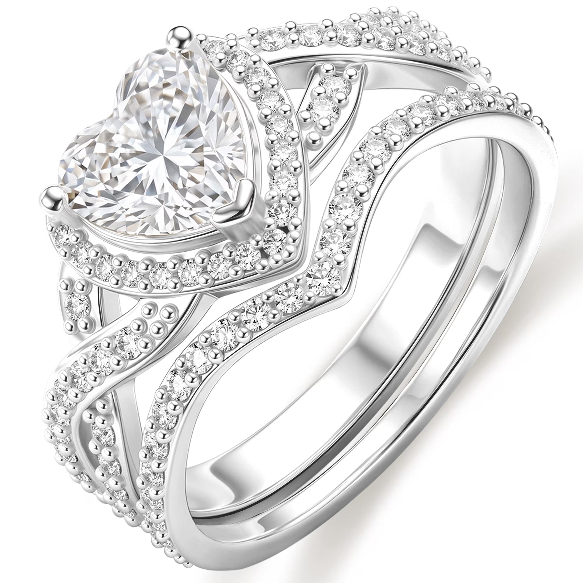 S925 Sterling Silver Plated Love Heart Wedding Rings for Women CZ Eternity Promise Band Engagement Rings Set Birthday Mothers Day Jewelry Gifts Her Mom Girlfriend Wife Adults Ideas