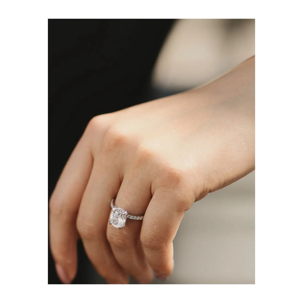 925 Sterling Silver Engagement Rings for Women 3CT Oval Cut Solitaire Cubic Zirconia CZ Promise Rings Wedding Band for Her Silver White, Size 8