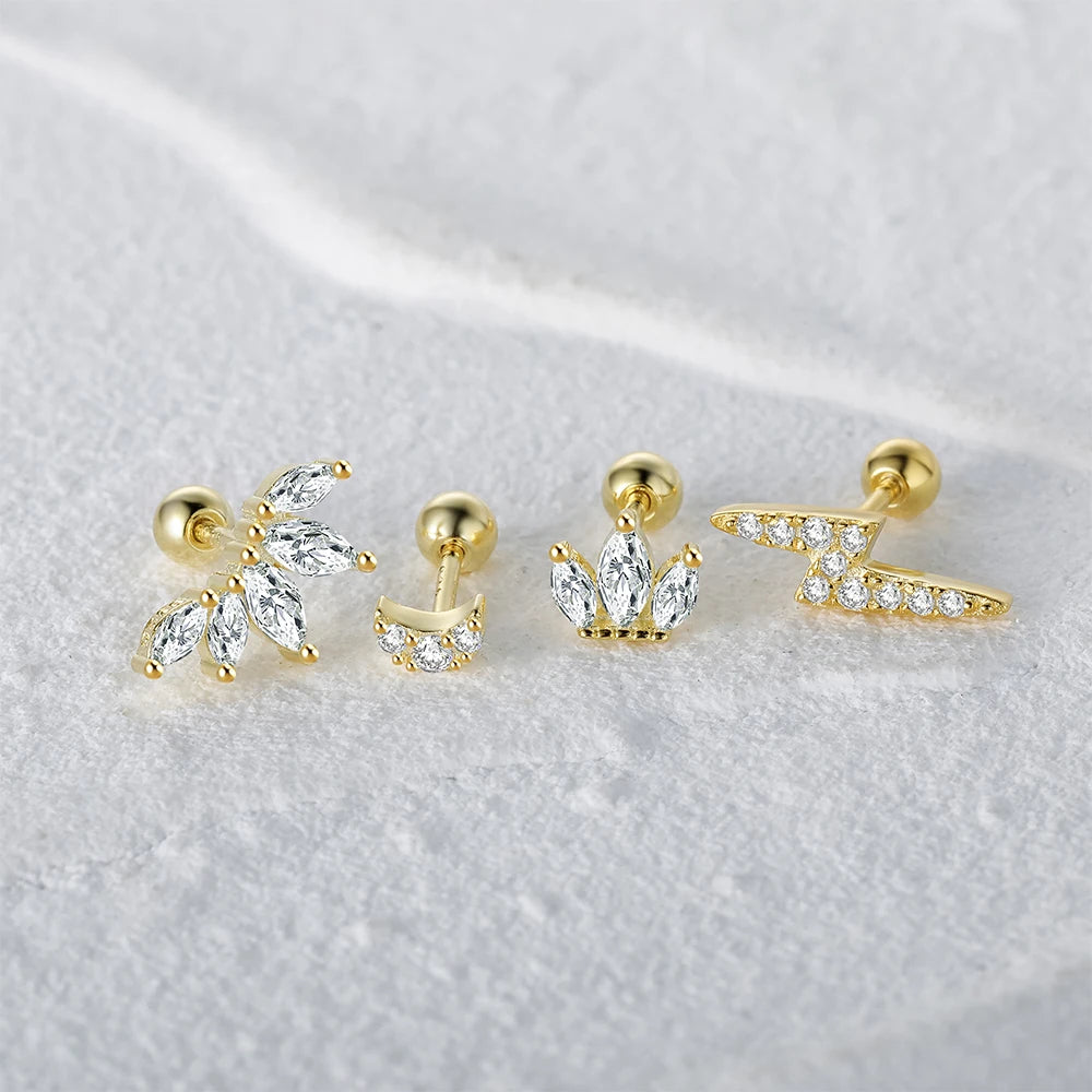 1 Pair Real 925 Sterling Silver Stud Earrings Crystal Zircon Piercing Earings for Women Ear Bone Fine Jewelry Pendientes