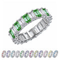 10 Carat Emerald Cut May Birthstone - Multicolor Eternity Wedding Ring - Emerald & Cubic Zirconia Birthstone Rings for Women in 18K White Gold Plating, Gift for Her