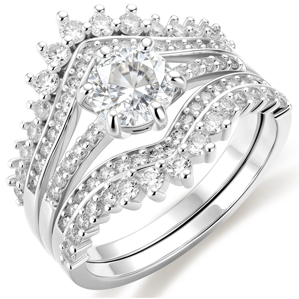 S925 Sterling Silver Plated Wedding Rings for Women CZ Eternity Promise Band Engagement Rings Set Birthday Mothers Day Jewelry Gifts Her Mom Wife Girlfriend Adults Ideas