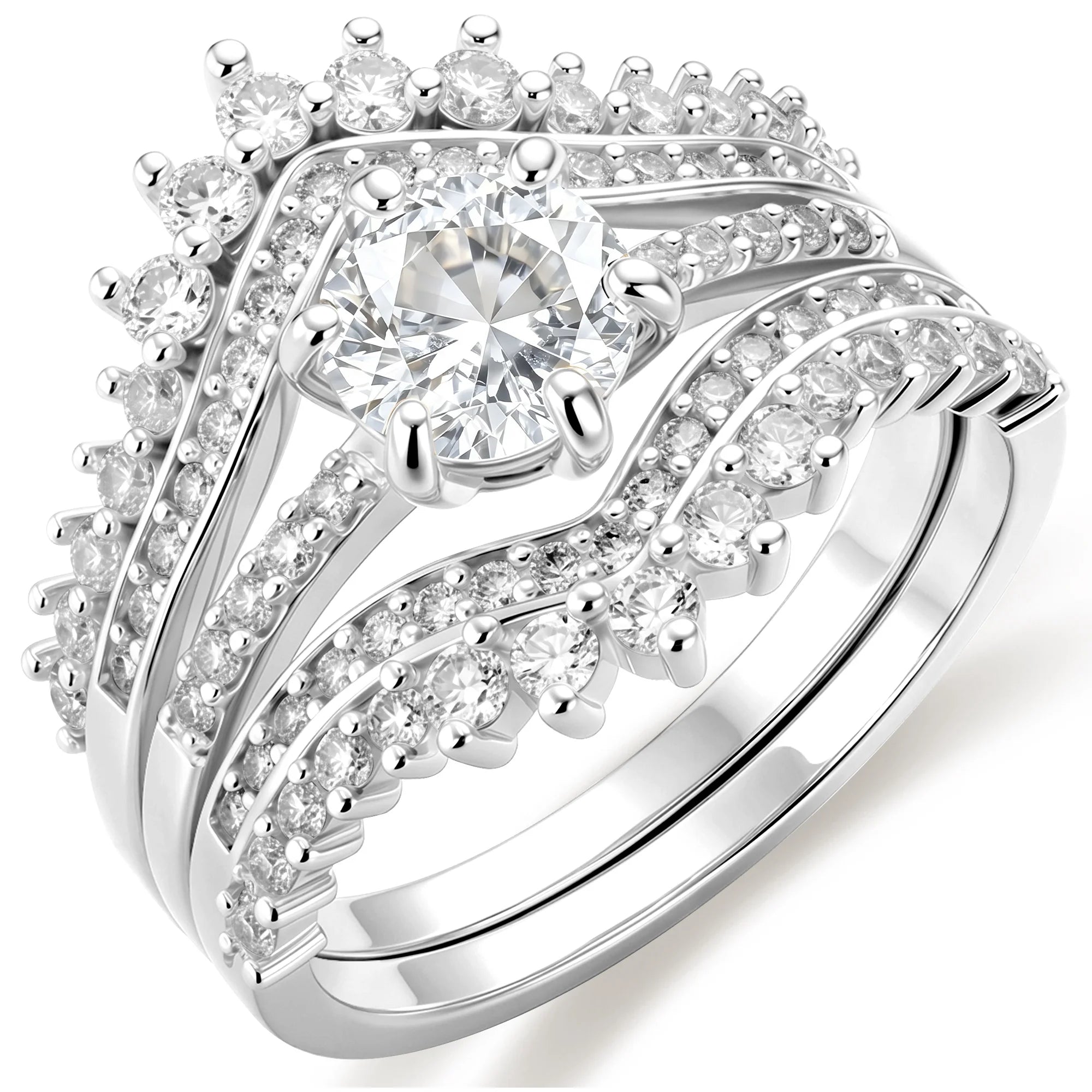 S925 Sterling Silver Plated Wedding Rings for Women CZ Eternity Promise Band Engagement Rings Set Birthday Mothers Day Jewelry Gifts Her Mom Wife Girlfriend Adults Ideas