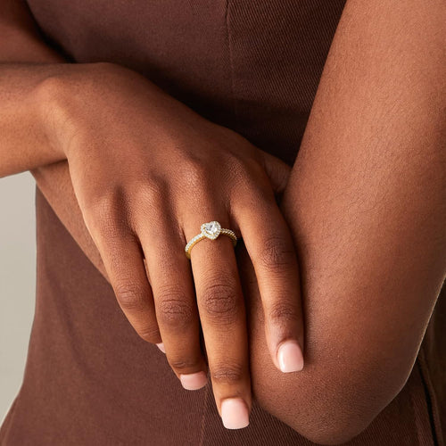 14K Gold Plated Halo Ring | Heart Ring for Women | Square round Valentines Day Love Promise Rings for Her
