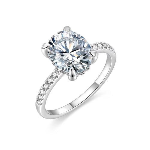 925 Sterling Silver Engagement Rings for Women 3CT Oval Cut Solitaire Cubic Zirconia CZ Promise Rings Wedding Band for Her Silver White, Size 8