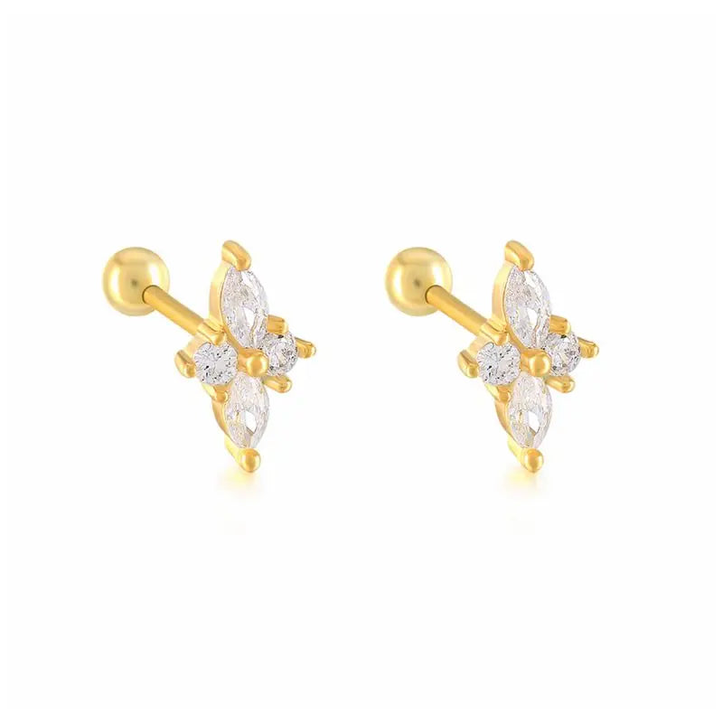 1 Pair Real 925 Sterling Silver Stud Earrings Crystal Zircon Piercing Earings for Women Ear Bone Fine Jewelry Pendientes
