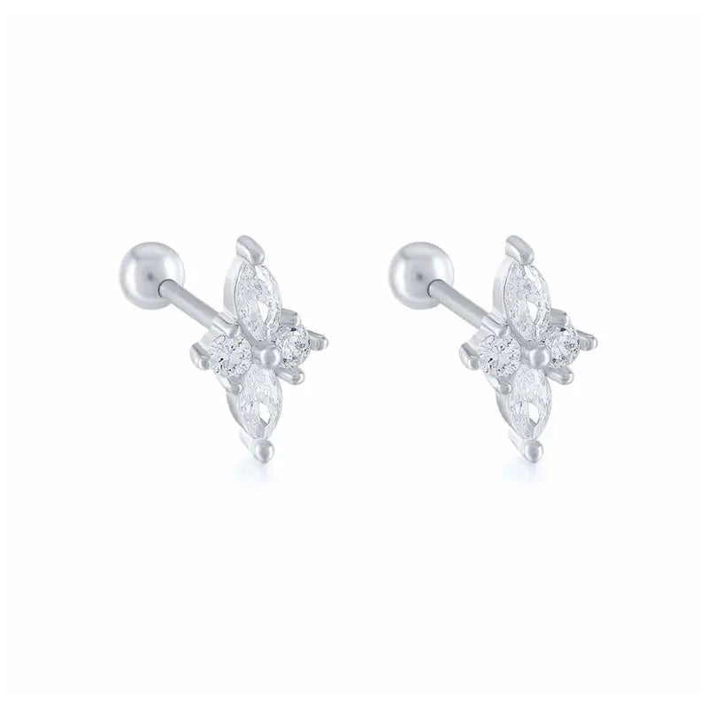 1 Pair Real 925 Sterling Silver Stud Earrings Crystal Zircon Piercing Earings for Women Ear Bone Fine Jewelry Pendientes